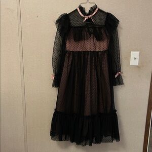 Black and Pink Sheer Polka Dot Dress